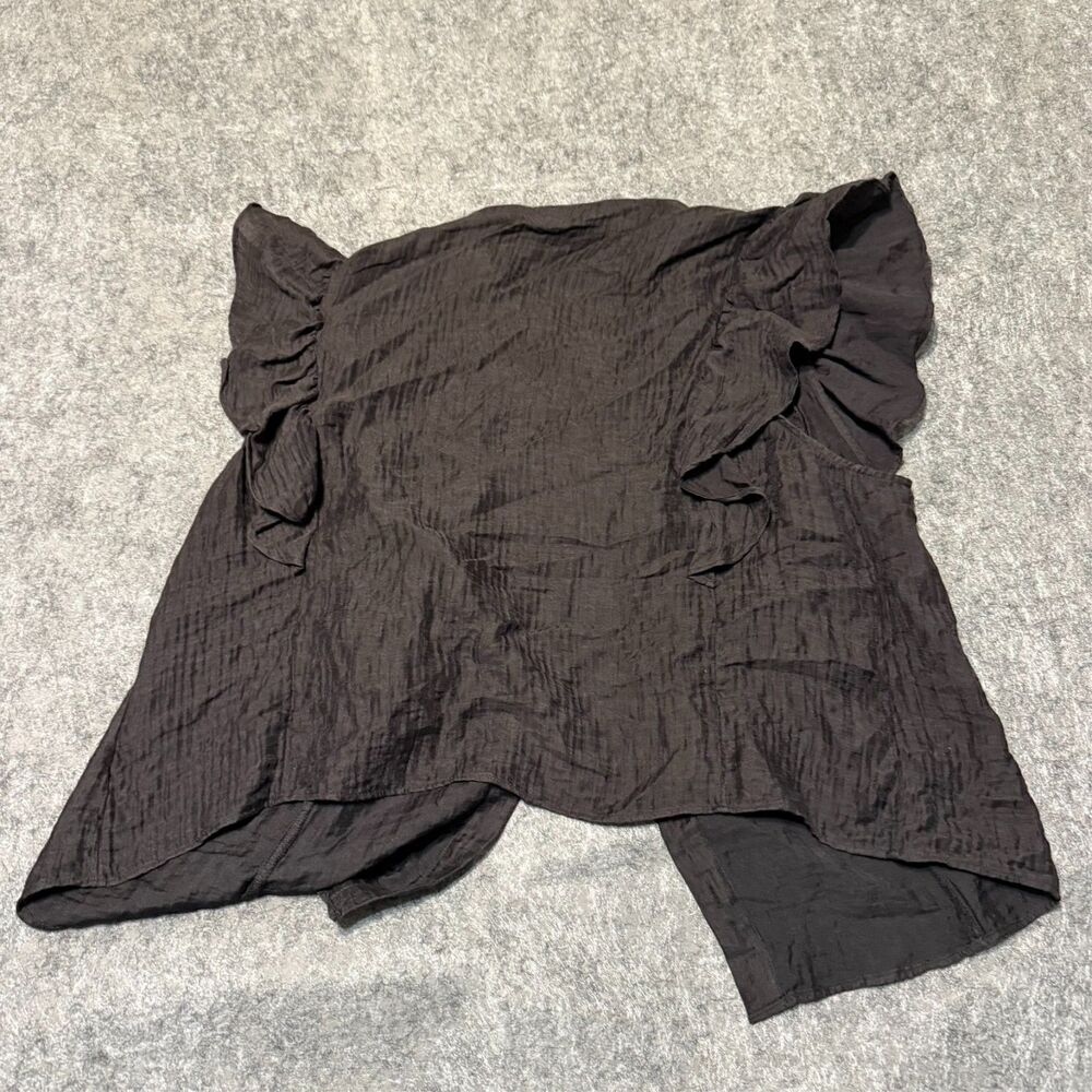 Hm Womens Blouse Shirt Size XL Black Frill Trimmed Flared Sleeve Button Up - Picture 2 of 6